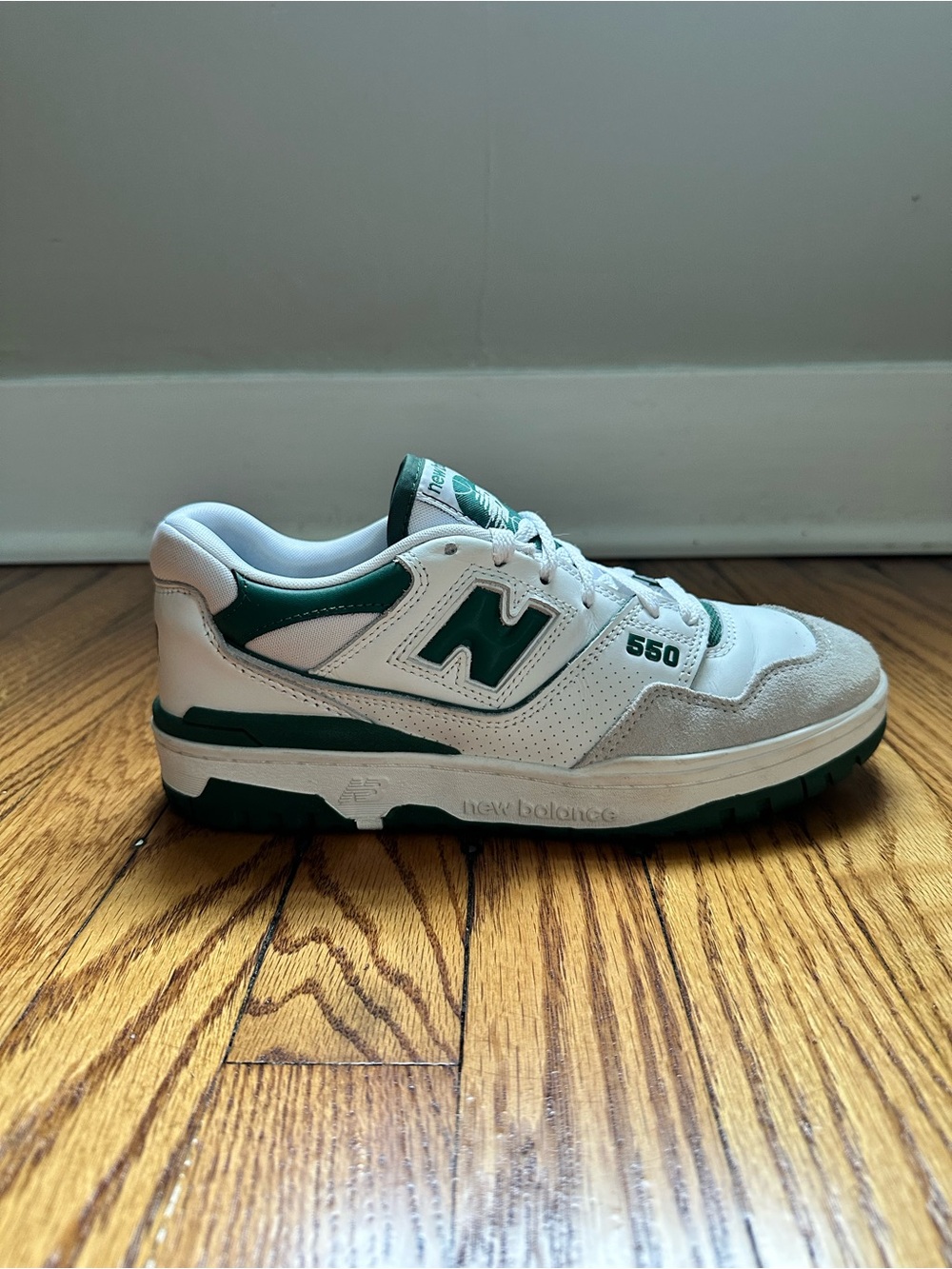 New Balance White and Green Retro Court Sneaker